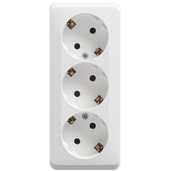 ЭТЮД О/У тройная РОЗЕТКА с заземлением без шторок 16А 250В, БЕЛЫЙ, Россия