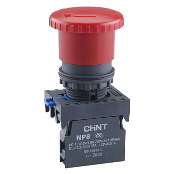 Кнопка управления "Грибок" Φ40мм с фиксацией NP8-01ZS/14 красная 1НЗ IP65 (R)(CHINT)