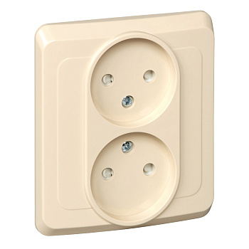 ЭТЮД С/У двойная РОЗЕТКА без заземления со штороками 16А 250B, КРЕМОВЫЙ, Россия