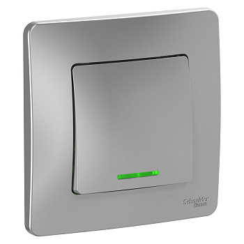 BLANCA С/У 1-клавишный ВЫКЛЮЧАТЕЛЬ (сх.1) с подсв., 10А, 250В, АЛЮМИНИЙ