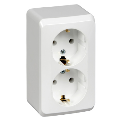 ЭТЮД О/У двойная РОЗЕТКА с заземлением без шторок 16А 250B, БЕЛЫЙ, Россия