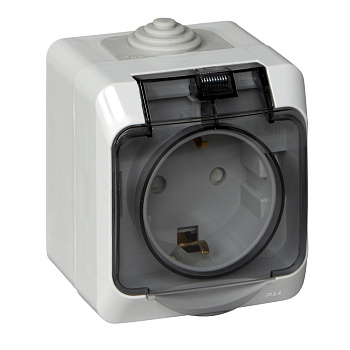 ЭТЮД IP44 О/У РОЗЕТКА с заземлением со шторками 16А 250В, СЕРЫЙ, Россия