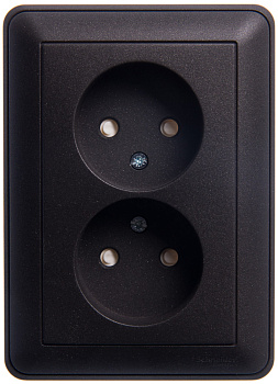 W59 РОЗЕТКА двойная без заземления со шторками, 16А, в сборе, ЧЕРНЫЙ БАРХАТ