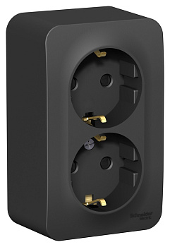 BLANCA О/У РОЗЕТКА двойная с заземл. со шторк. ИЗОЛ.ПЛ.,16А,250В,АНТРАЦИТ