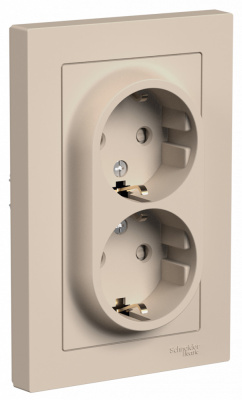 ATLASDESIGN РОЗЕТКА двойная с заземлением со шторками, 16А, в сборе, ПЕСОЧНЫЙ