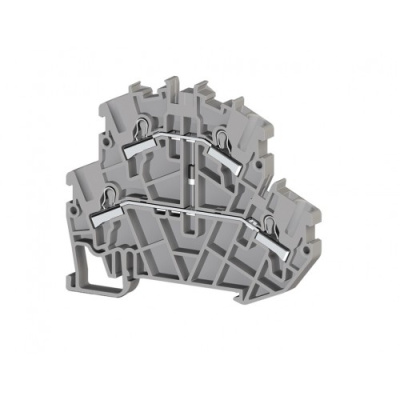 Клеммник пруж.быстрозажимной (Push in) 2-х ярусный, 2,5мм.кв., с диодом, (серый); PYK2,5-2FD A