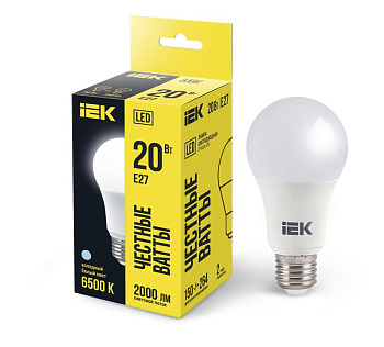 Лампа LED A60 шар 20Вт 230В 6500К E27 IEK