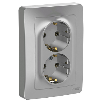 BLANCA С/У РОЗЕТКА двойная с заземлением без шторок, 16А, 250В, АЛЮМИНИЙ