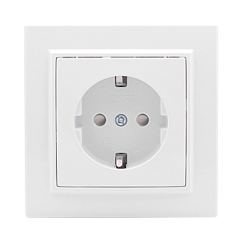 Минск Розетка 1-местная СП с заземлением 16А белая с защ. штор. EKF Basic