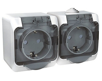 ЭТЮД IP44 О/У двойная РОЗЕТКА с заземлением со шторками 16А 250В, БЕЛЫЙ, Россия