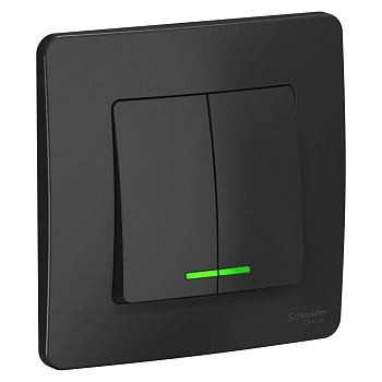 BLANCA С/У 2-клавишный ВЫКЛЮЧАТЕЛЬ (сх.5) с подсв., 10А, 250В, АНТРАЦИТ