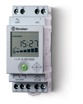Фотореле модульное с фотоэлементом 011.02; цифровое реле времени; монтаж на рейку 35мм; 1СO 16A + 1доп.выход (для 19.91); питание 230В АC; настройка чувствит. 1…150люкс;