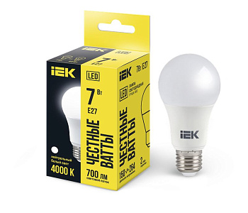 Лампа LED A60 шар 7Вт 230В 4000К E27 IEK